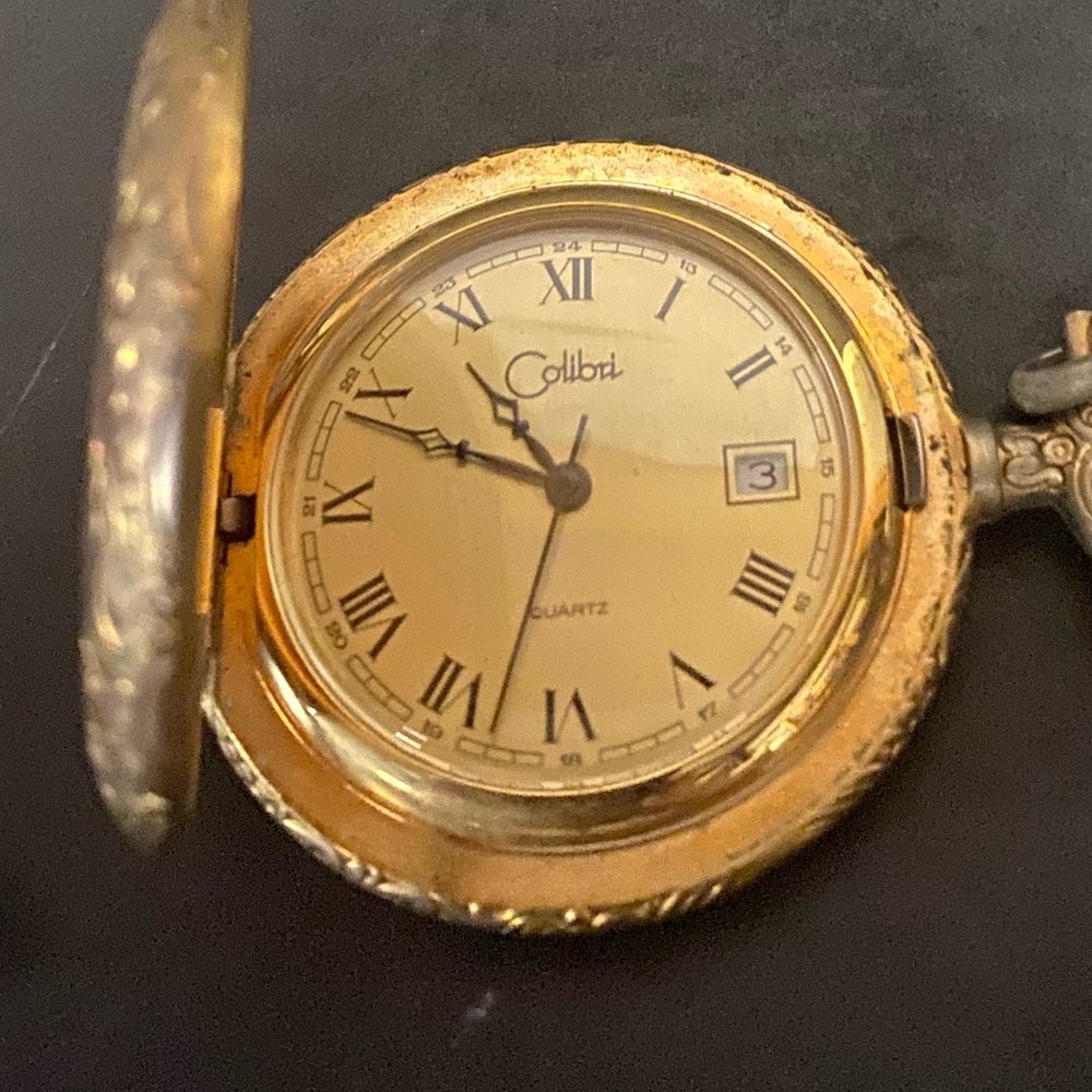Gold Nice Vintage Colibri Quartz Pocket Watch with Chain